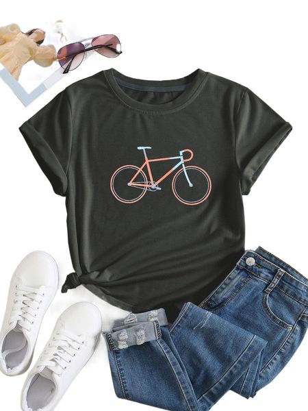 

bike print round neck tee u9j8#, White