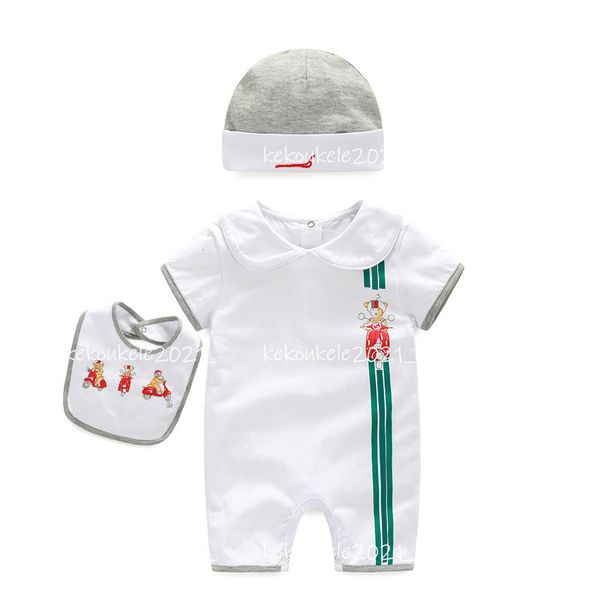 

3pcs/set newborn rompers baby clothes short sleeves romper bibs hat suit summer cotton jumpsuit for baby girs boys clothing, Blue