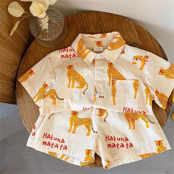 

summer children s set boys cartoon animal short sleeve shorts girls casual homewear 220620, White