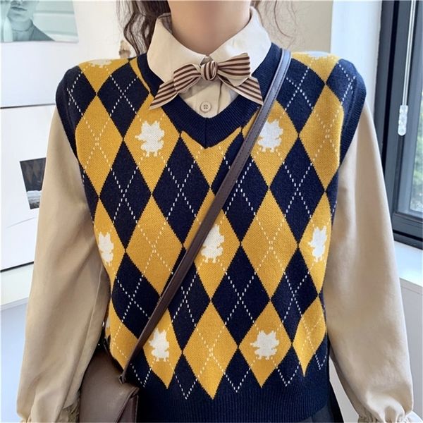 

spring autumn sweater vest women vneck knitted vest female preppy korea casual tank sleevelessknit pullovers y201128, Black;white