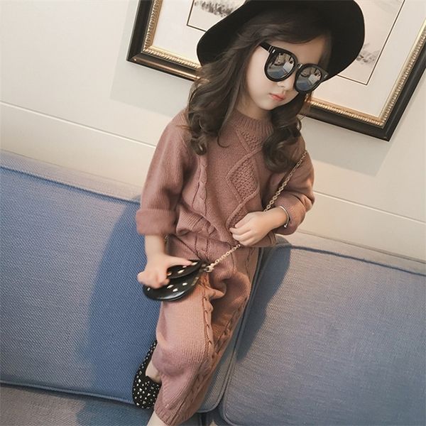 

autumn casual loose sweater pants 2pcs sweater children knitted suit winter clothing set baby girls clothes 220715, White