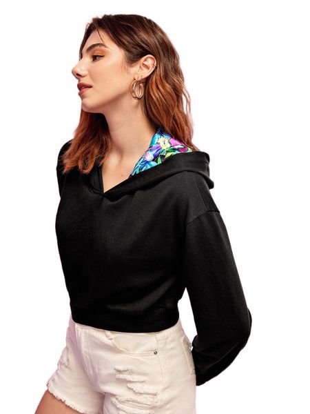 

x juan carlos anglerÃ³ drop shoulder crop hoodie g9bv#, Black