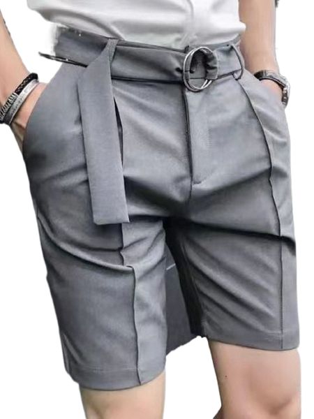 

men seam detail buckled belted shorts 98l8#, White;black