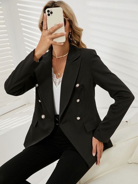 

double breasted flap detail blazer 20uv#, White