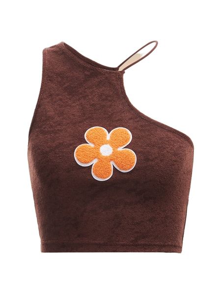 

floral patched detail asymmetrical neck h5q5#, White
