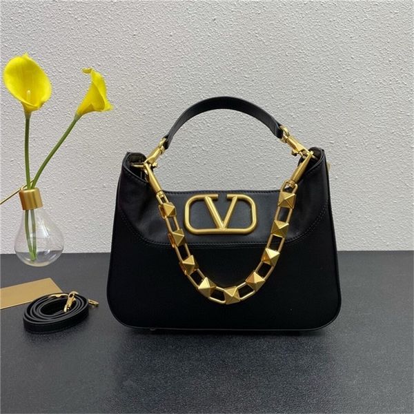 

purse star genuine leather women's bag 2022 rivet chain messenger bag letter metal buckle portable one shoulder armpit bag