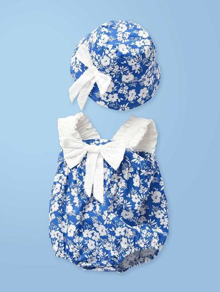 

baby printed front bow vest with hat she, Blue