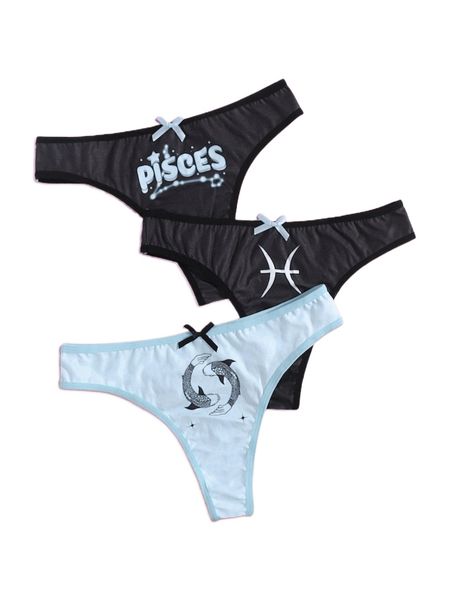 

romwe x whatsupdale starsalign 3pack pisces print bow decor panty k6cp#, Black;red