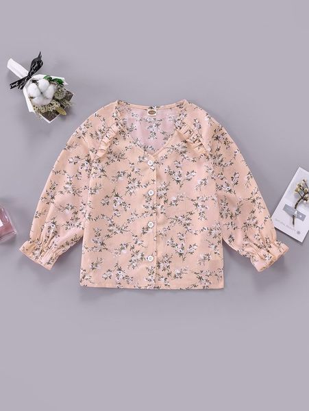

toddler girls ditsy floral print frill trim flounce sleeve blouse she, White;black