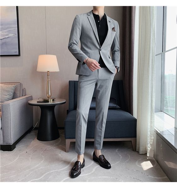 Ceket pantolonları moda yeni erkekler yüksek kaliteli düşük fiyatlı iş damat saf renk blazers pantolon 2 adet set