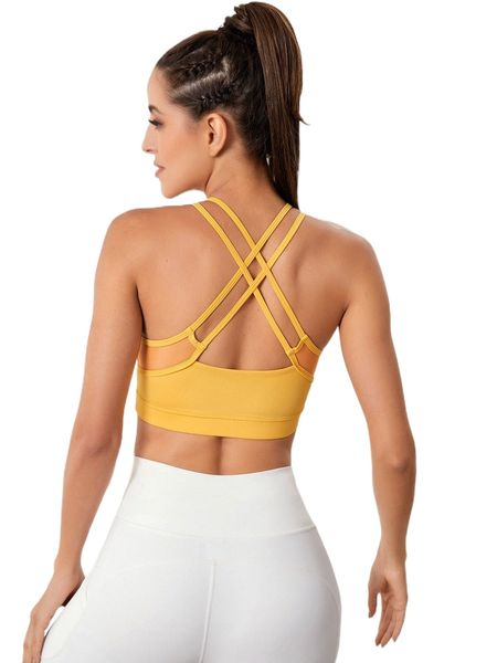 

breathable softness double strappy crisscross back sports bra h0pl#, Gray