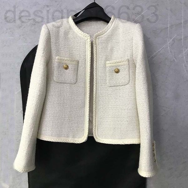 

women's knits & tees designer 22 ce spring lace wool coat fashionable round neck short comfortable and elegant women's wear, White