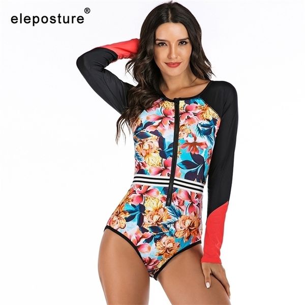 

2020 surf swimwear women zipper 1pc swimsuit female long sleeve swimwear diving suit bathing suit beachwear swimming suit t200708, White;black
