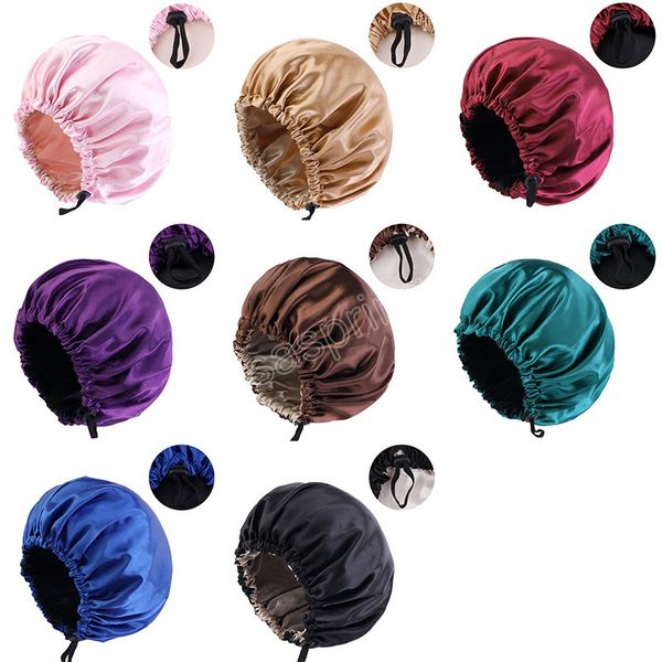 Kadınlar Saten Bonnet Saç Kapağı Uyumak İçin Görünmez İpeksi Yuvarlak Saç Bakımı Kadın Meapwear Töreni Düğme Düğmesi Gece Şapkası