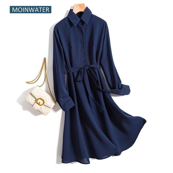 

moinwater office lady dress women long sleeve dark blue dresses female spring dress clothing mwd2009 y200805, Black;pink