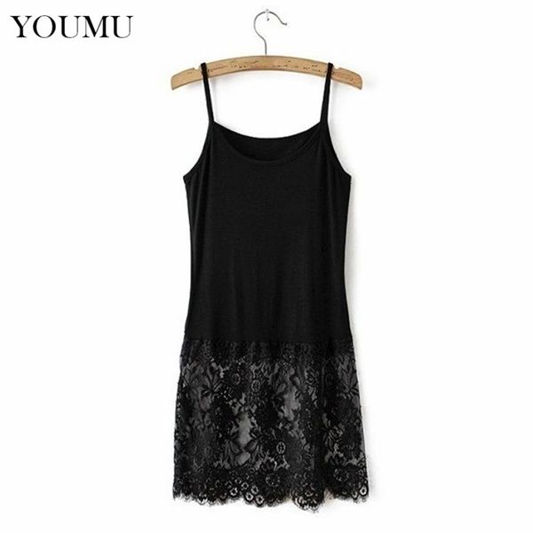 

women ladies camisole lace casual undershirt extender long tank vest cotton black white -4xl vintage 904-730 210326