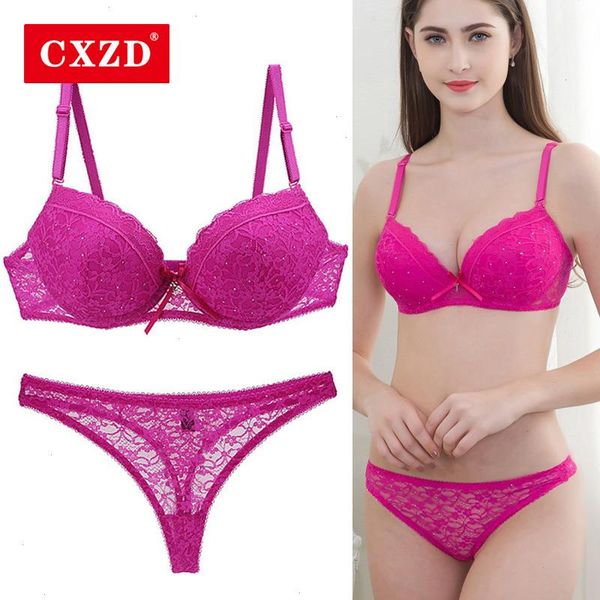 

women plus size bra sets underwire bralette 3 4 cup panties suit underwear push up lace drill female lingerie, Red;black
