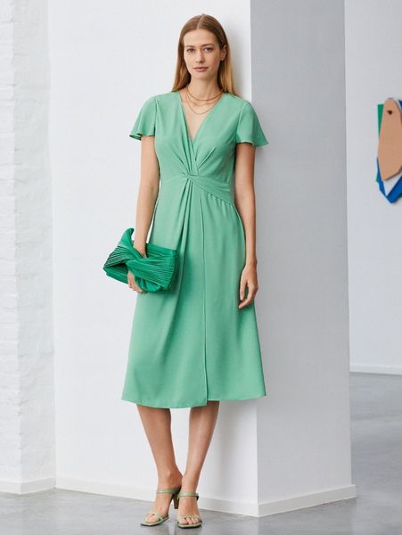 

motf premium butterfly sleeve twist flowy dress c6ku#, Black;gray