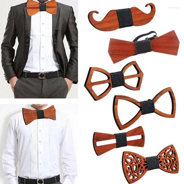 Laço amarra tira ajustável vintage bowtie de design exclusivo de moda de moda masculino decorativo gravata artesanal pêra vermelha arco de madeira macio fred22