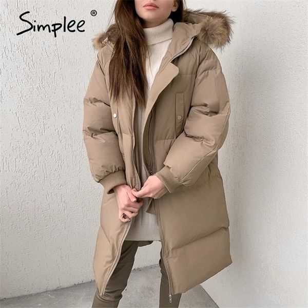 

warm brown autumn winter women parkas high street fashion office lady long parka coat elegant jacket with furry hat 201127, Black