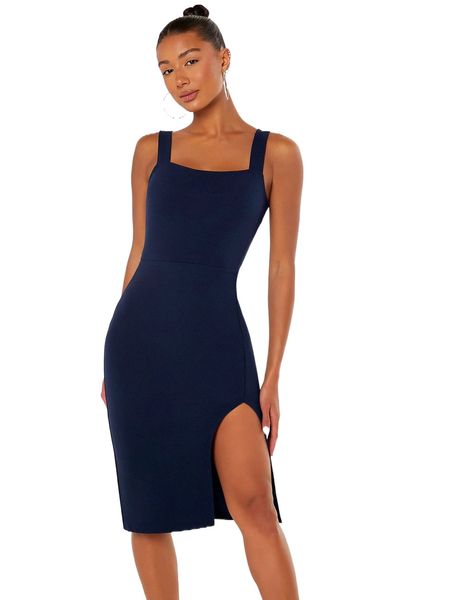 

evolu split thigh cami dress x9df#, Black;gray