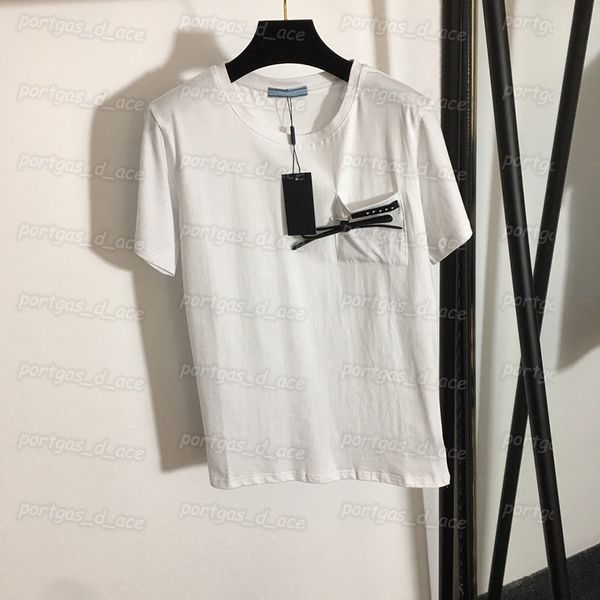 

womens cotton t shirts bow pocket design tees summer casual white black t shirt
