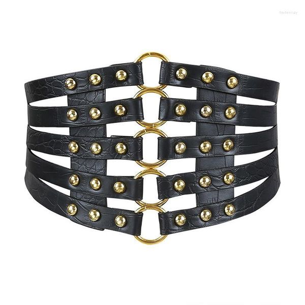 Cinture Design vintage Hollow Cintura larga Anello di metallo Cintura dorata Donna Donna Camicia elegante Decorazione Rivetto Vita Corsetto CinturaCinture Fred22