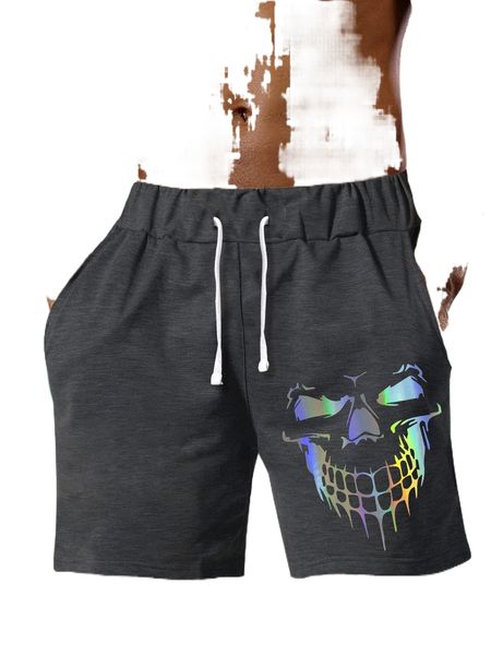 

men skull print drawstring shorts c8ti#, White;black
