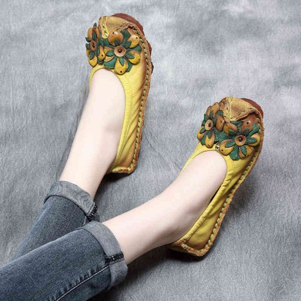 

sandals spring national style flower flat sole cow leather manual single shoe cover foot soft women's shoes kcjl, Black