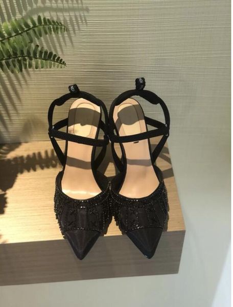 

2022 new fashion trend classic metal heel high-end fabric exquisite hand-sewn temperament ladies summer sandals leather heel high 8.5cm, Black