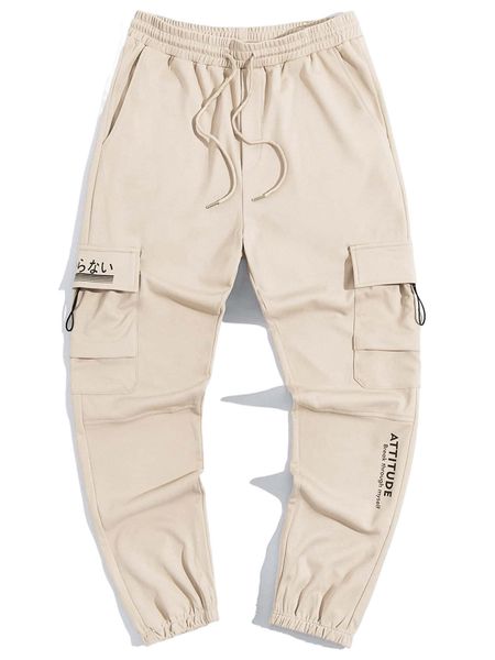 

men slogan graphic cargo pants i8lq#, Black