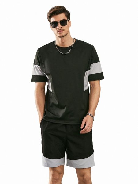

men colorblock tee & shorts 23nr#, Gray