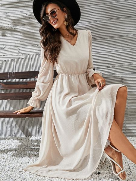 

swiss dot flounce sleeve a-line dress l5xs#, Black;gray