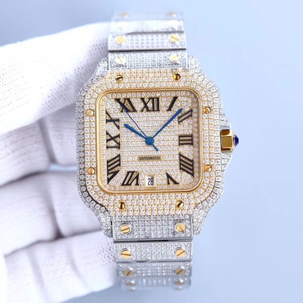 

montre de luxe diamond watch men watches automatic machine movement super luminous sapphire scratch resistant glass waterproof mosan moissan, Slivery;brown
