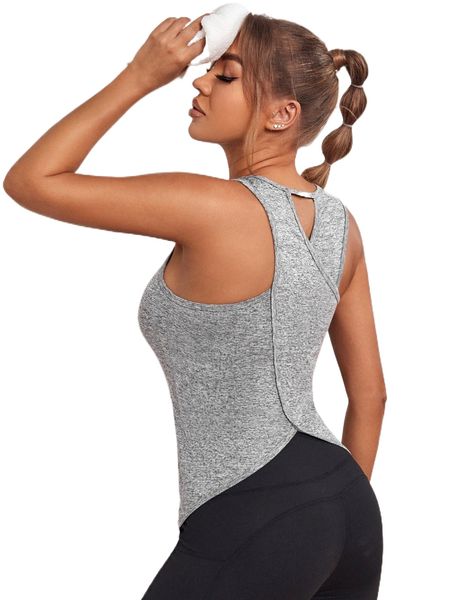 

cut out back solid sports tank x6oh#, Gray