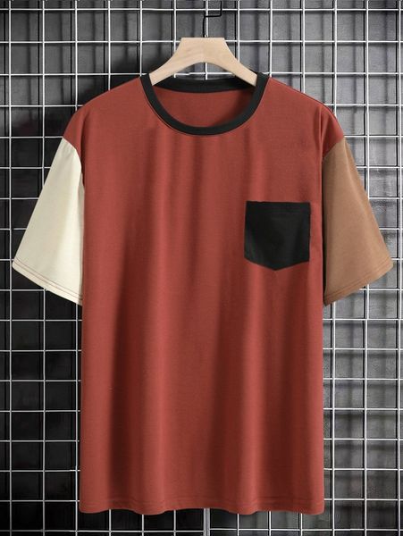 

men one pocket front colorblock tee l12a#, White;black