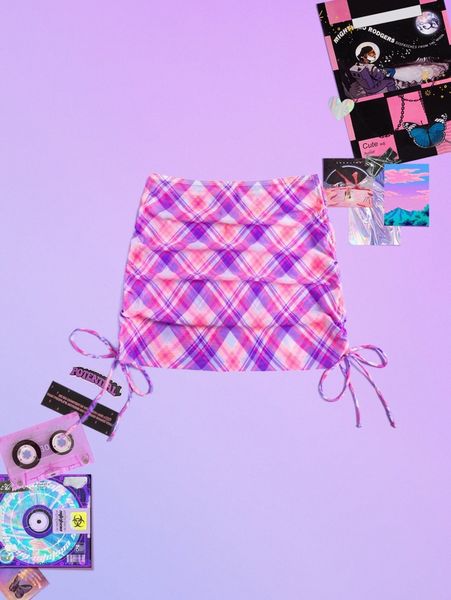 

romwe plaid tie side cover up i8am#, White;black