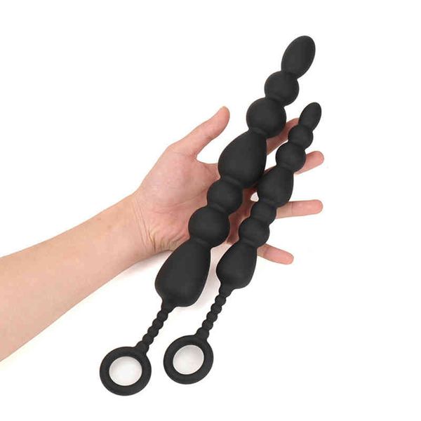 Nxy Giocattoli anali Flirtare in silicone Soft Butt Plug Pull Bead con anello Dildo Massaggiatore prostatico Massaggio vaginale per pene lungo Bdsm Gioco per adulti 220420