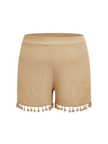 

plus high waist tassel trim shorts x9gc#, Black