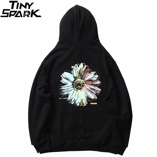 Männer Streetwear Hip Hop Hoodie Sweatshirt Daisy Blume Winter Fleece Hoodie Pullover Baumwolle Harajuku Floral Sweatshirt Lose LJ201027