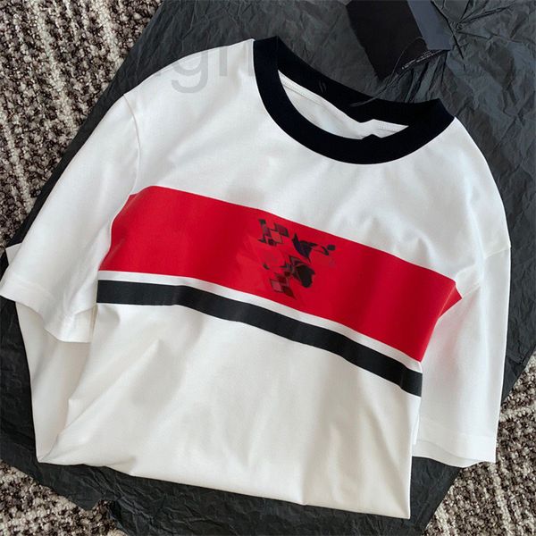 

women's t-shirt designer sharp goods high-end net red early spring color matching collar wide strip loose round neck fashion short slee, White