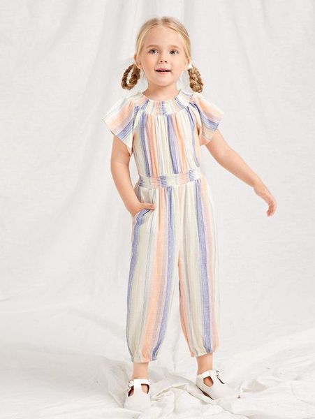 

toddler girls colorblock butterfly sleeve jumpsuit she, Blue