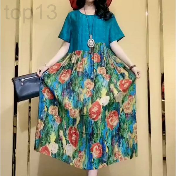 

casual dresses designer literary and artistic long skirt women's 2021 summer printed medium style, thin irregular silk dress 3qhs, Black;gray