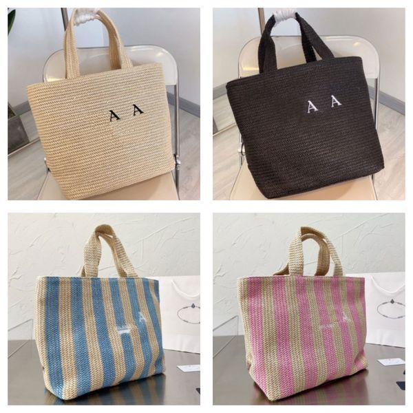 

sunshine straw bags leisure tote bag plain women handbags hollow out letter printing triangle hardware accessories large capacity dense wove