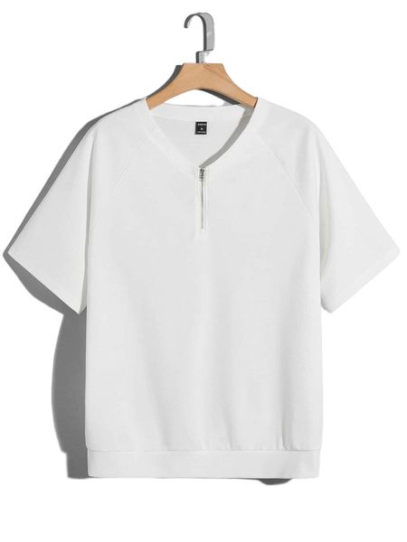 

men zip half placket tee r5iv#, White;black
