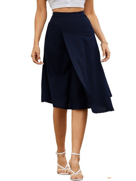 

high waist asymmetrical hem skirt 39he#, Black