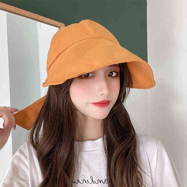 W143 Sun Hat женские летние корейские версии Tide All-Match Японская сеть красный большой большой доцепированный кепки ремешок рыбака шляпа G220418