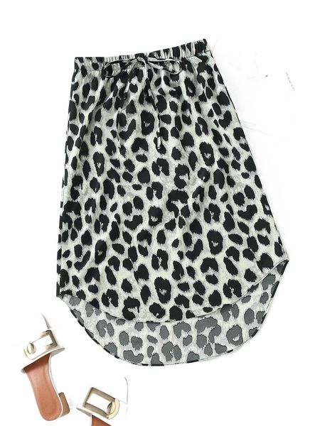 

leopard knot front high low hem skirt t78r#, Black