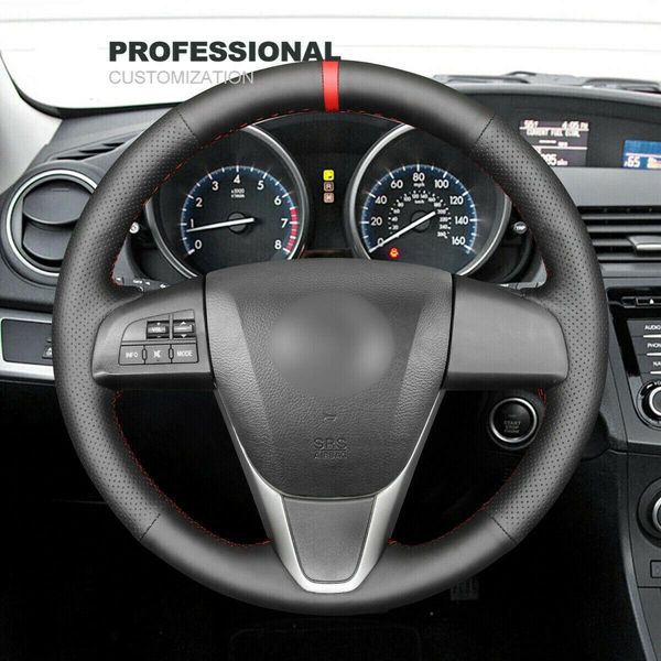 

diy custom black genuine leather steering wheel cover for mazda 3 6 cx-7 cx-9