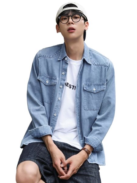 

dazy men flap pocket denim shirt b29e#, White;black